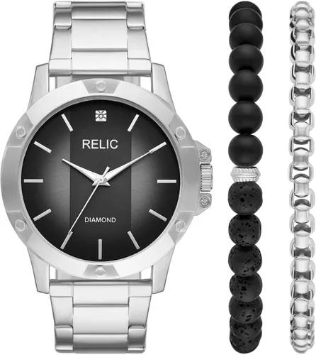 Relic by Fossil - Reloj de vestir Rylan para hombre, de cuarzo de acero inoxidable con detalle de diamante