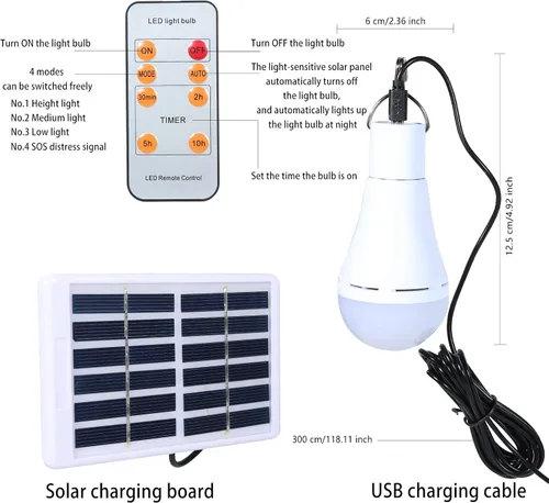 Miniatura 2 de Bombillas solares recargables con temporizador remoto, 4 modos de iluminación solar para interiores y exteriores, gallinero, huracán, iluminación