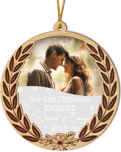 Miniatura 13 de V VIBEPY Impreso en toda la superficie, sin vidrio real, adornos personalizados para parejas, adornos de 3.5 pulgadas, 2 capas, decoraciones