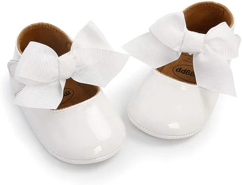 Miniatura 4 de Meckior - Zapatos bajos y livianos para bebés estilo Mary Jane con suela suave y lazo decorativo para vestidos de princesa o bodas para niñas que
