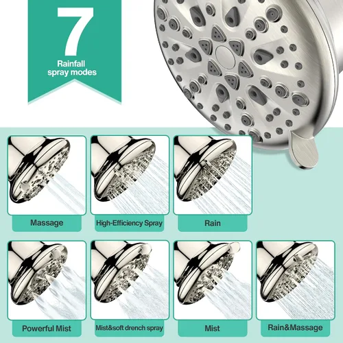 Miniatura 5 de Cobbe - Cabezal de ducha filtrado, 7 modos de alta presión - Juego de cabezal de ducha de 16 etapas para agua dura para eliminar el cloro y las A.