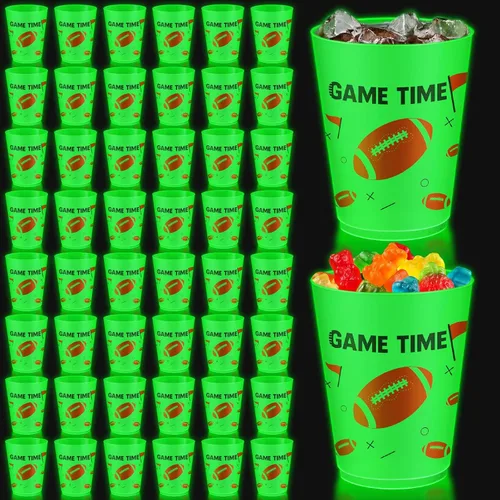 Miniatura 12 de 24 vasos de béisbol que brillan en la oscuridad, vasos de plástico esmerilados de 16 onzas, vaso verde reutilizable con patrones de estrellas