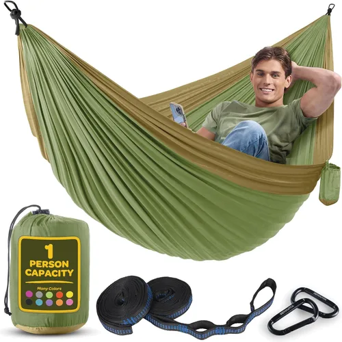 Miniatura 11 de Hamaca Duradera con Capacidad de 500 lb, Silla Hamaca de Camping de Nylon - Tamaños Doble o Individual con Correas para Árboles y Bolsa de Verde