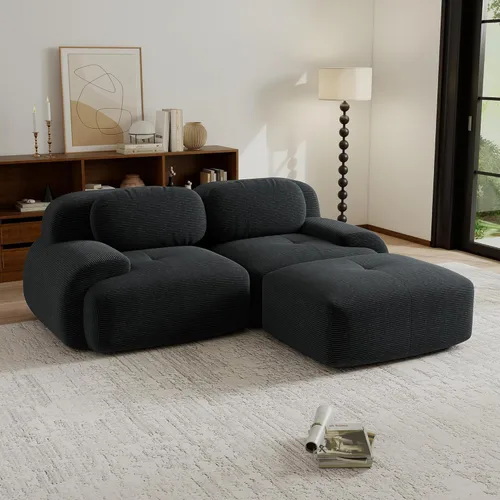 Miniatura 69 de Sofás modulares modulares sin hueso de 82 pulgadas para sala de estar, juego de sofá comprimido de 2 plazas, no requiere montaje, tela de pana, Verde