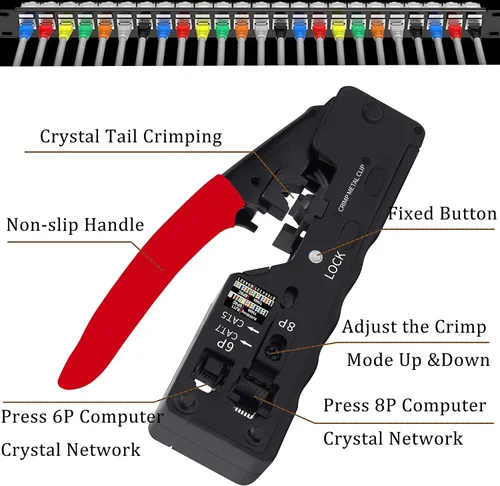 Miniatura 3 de LEATBUY Kit de crimpadora CAT5 CAT6 RJ45 Juego de herramientas de crimpado de paso, herramienta de red de crimpado Ethernet, cortador de cables LAN