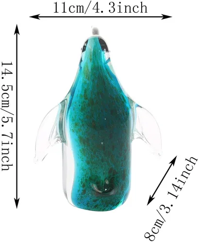 Miniatura 2 de Hophen Estatuilla de pingüino de cristal con medusas, escultura de pingüino de cristal soplado hecha a mano, estatua de animal, pisapapeles