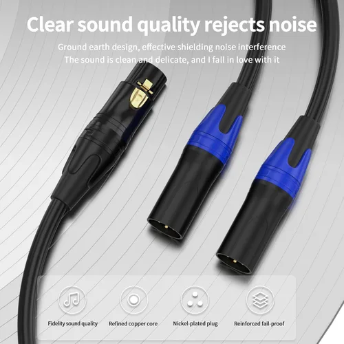 Miniatura 3 de Cable divisor XLR en Y, 2 hembra a 1 macho, cable de conexión XLR para micrófono equilibrado izquierdo y derecho, doble hembra a macho individual