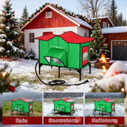 Miniatura 4 de Casa climatizada para gatos al aire libre resistente a la intemperie con almohadilla térmica extraíble para invierno, refugio aislado exterior