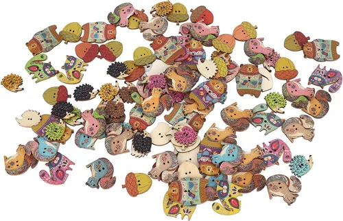 Miniatura 6 de Botones lindos para manualidades, madera sintética, 1.2 in de largo para ropa (animales 100 unidades)