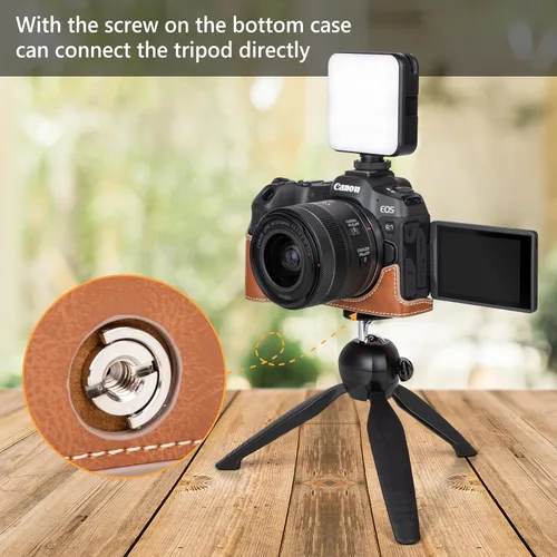 Miniatura 6 de MUZIRI KINOKOO Funda para cámara Canon EOS R8/RP DSLR, estilo retro funda protectora de piel sintética con agarre de mano y diseño inferior de Marrón