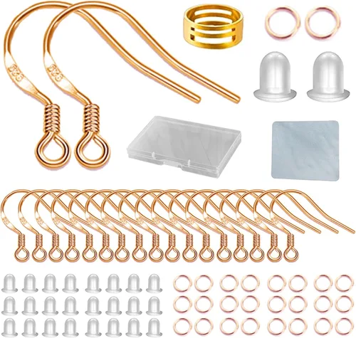 Miniatura 11 de Ganchos para aretes de oro 80 unidades/40 pares, alambres para aretes con gancho de pez, 240 piezas de accesorios de joyería hipoalergénicos con Oro