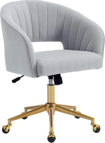Miniatura 11 de Silla de Oficina para Casa Giratoria de Tela de Pana Silla de Escritorio Sillón de Acento Tapizado Sillas Modernas Capitoné con Base Dorada
