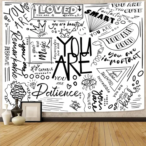 Miniatura 8 de Fungarth Quote You Are - Tapiz para niños positivos para el aula, tapices para colgar en la pared, inspirador, motivacional, blanco y negro, tapiz