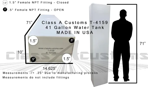 Miniatura 4 de Class A Customs T-4159 Tanque de retención de agua dulce de 41 galones para RV y camión de comida de concesión Fabricado en EE. UU.