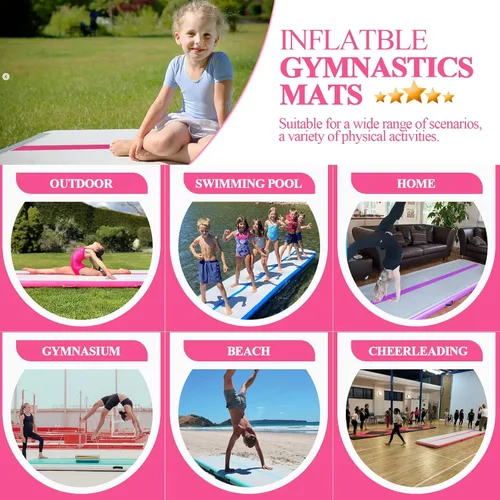 Miniatura 5 de Colchoneta inflable para gimnasia con bomba de aire eléctrica, pista de gimnasia para uso doméstico, entrenamiento, animadoras, niños, gimnasio, yoga