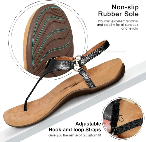 Miniatura 6 de Athlefit - Sandalias cómodas para mujer con correa en T, con correa trasera, ortopédica, sandalias con soporte ortopédico para el arco del pie