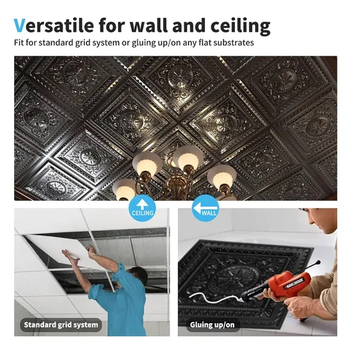 Miniatura 6 de Art3d Azulejos de techo caídos, azulejos de techo adhesivos, hoja de plástico de 2 x 2 pies en negro (paquete de 12, 48 pies cuadrados)