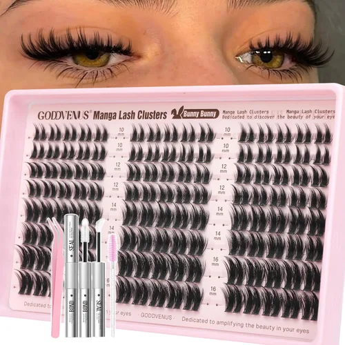 Miniatura 18 de Goddvenus BUNNY - Kit de racimos de pestañas de manga natural, extensiones de pestañas en racimo de hadas, extensiones de pestañas individuales, kit