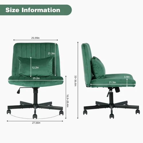 Miniatura 2 de Silla cruzada con ruedas, silla de oficina con patas cruzadas con ruedas, silla de oficina sin brazos, sillas de escritorio de terciopelo con ruedas