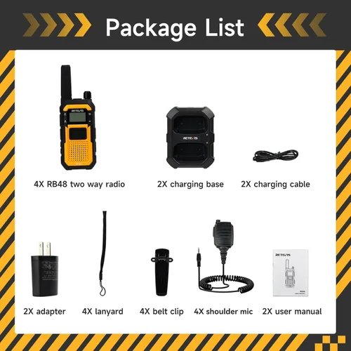 Miniatura 9 de Retevis RB48 Walkie Talkies de largo alcance, radio de 2 vías con micrófono de hombro, IP67 impermeable, 2000 mAh, recordatorio de vibración
