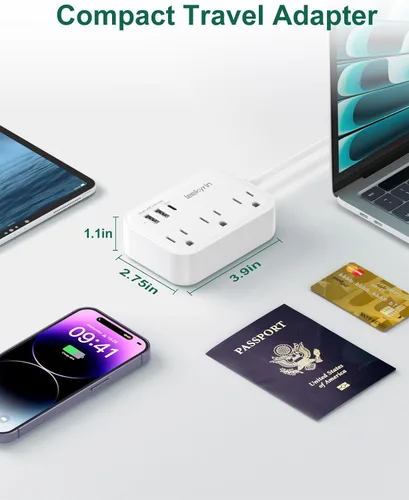 Miniatura 6 de Adaptador de enchufe de viaje europeo, regleta de corriente de EE. UU. a Reino Unido Europa para UE/RU/EE. UU. con USB C, 3 puertos USB 3 tomas