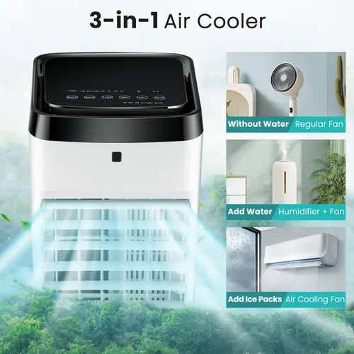 Miniatura 2 de GOFLAME Enfriador de aire evaporativo portátil, ventilador humidificador 3 en 1 con control remoto, tanque de agua de 3.5 L, 2 paquetes de hielo, 4