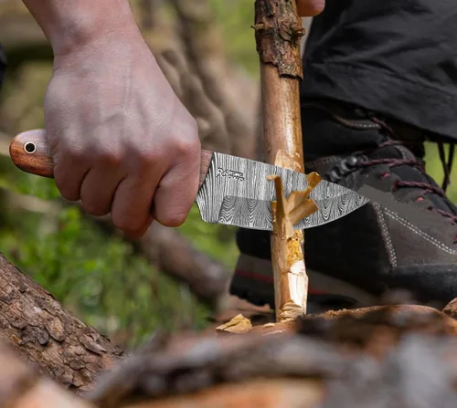 Miniatura 8 de Cuchillo de caza, hoja fija con vaina, desolladora táctica, supervivencia, hecho a mano, cuchillo de campamento de Damasco, cuchillo de espiga