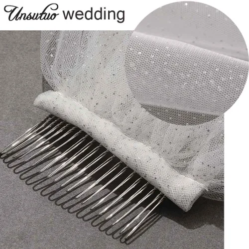 Miniatura 5 de Unsutuo Catedral - Velo de novia de 1 nivel brillante velo de novia largo de tul con peine de caída de velo para novia 118 pulgadas de ancho blanco