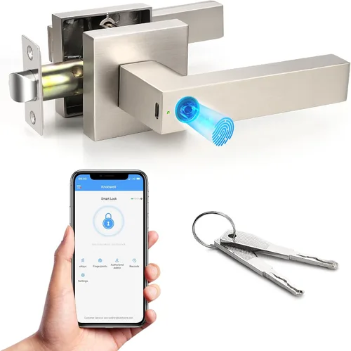 KNOBWELL Cerradura de puerta inteligente de huellas dactilares con control de aplicación, cerradura de puerta inteligente, perilla de puerta Plateado