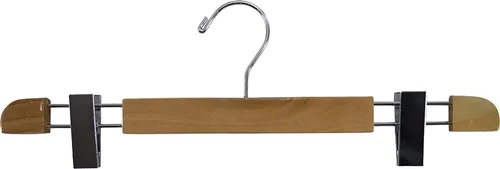 Miniatura 5 de Elegante colgador de madera con perfil bajo y clips ajustables extragrandes, perchas para pantalones o faldas con gancho giratorio cromado de 360