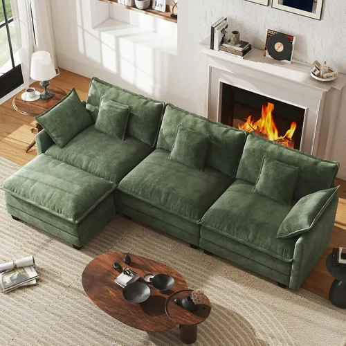 Miniatura 13 de WorthFurni Sofá Seccional Modular de 111.4", Sofá de Nube en Forma de U con 2 Otomanas Móviles, Cómodo Sofá de Chenille de Asiento Profundo
