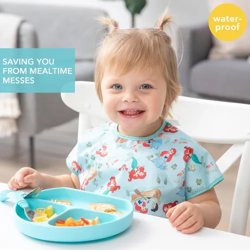 Miniatura 2 de Bumkins Disney Babero de Manga Corta para Niña o Niño, Niños Pequeños y Niños de 1-3 Años, Tamaño Grande, Esencial Imprescindible para Niños
