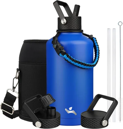 Miniatura 30 de Konokyo - Botella de agua aislada de 18 onzas, botellas deportivas de acero inoxidable con 3 tapas, verde militar