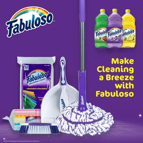 Miniatura 6 de Fabuloso Trapeador giratorio, trapeador de suelo autoescurrible con limpiador antiarañazos y cabezal lavable extraíble para sistema de limpieza