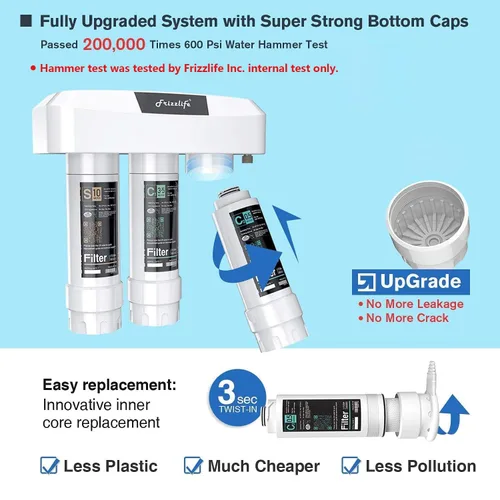 Miniatura 6 de Frizzlife Sistema de filtro de agua para debajo del fregadero, certificado NSF/ANSI 53 y 42 y 372, filtración de agua de 8 capas de 0.5 micrones que