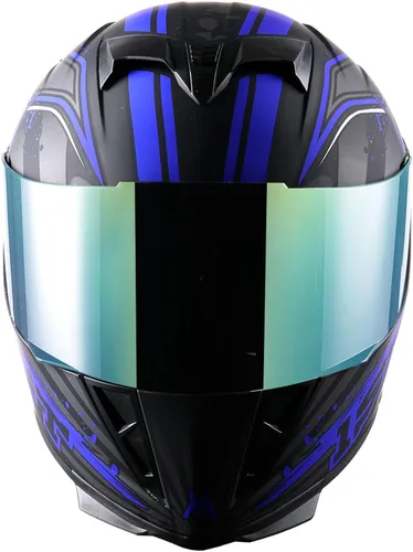 Miniatura 3 de Casco integral para motocicleta 1Storm con diseño de cráneo rey en mate negro + una visera transparente extra: HJK311 SkullBlue