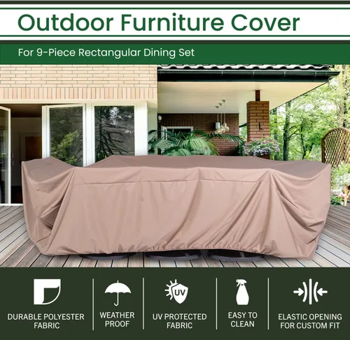 Miniatura 5 de Hanover Funda rectangular grande para muebles de comedor de 9 piezas, impermeable, resistente a la intemperie, 130 pulgadas de largo x 106.3