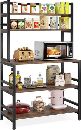 Tribesigns Estante para hornear de cocina de 5 niveles con gabinete, soporte industrial para horno de microondas, organizador de almacenamiento de