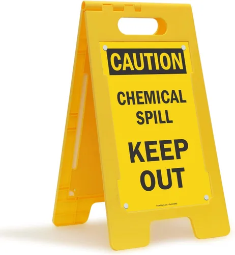 SmartSign Letrero plegable para piso, leyenda "Caution Chemical Spill Keep Out", 25 pulgadas de alto x 12 pulgadas de ancho, negro sobre amarillo