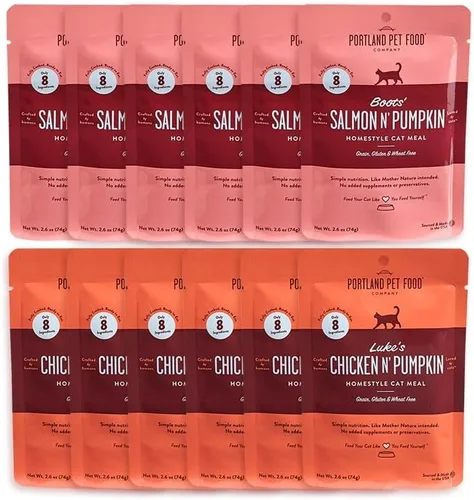 Portland Pet Food Company - Paquete variado de variedad mixta de grado humano, bolsa de comida húmeda y suave para gatos, mezcladora y comida