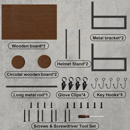 Miniatura 7 de Soporte de pared para casco, estante retro para casco con tabla de madera, 2 soportes para casco para almacenamiento de equipo de motocicleta