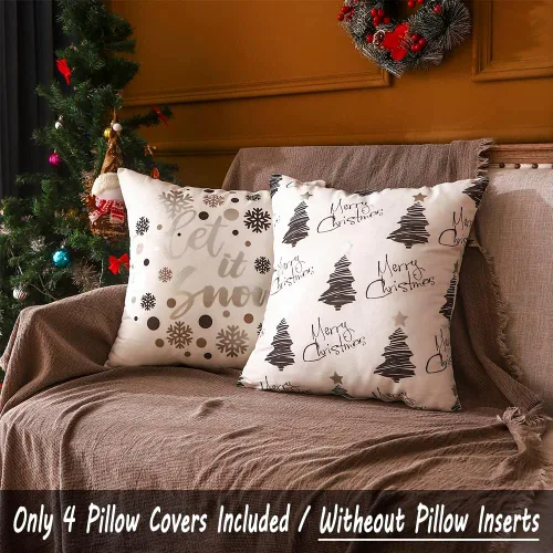 Miniatura 6 de JOJOGOGO Decoraciones de Navidad Fundas de Almohada de Navidad Plateadas y Blancas 18x18 Juego de 4, Decoración de Navidad Plateada Copos de Nieve