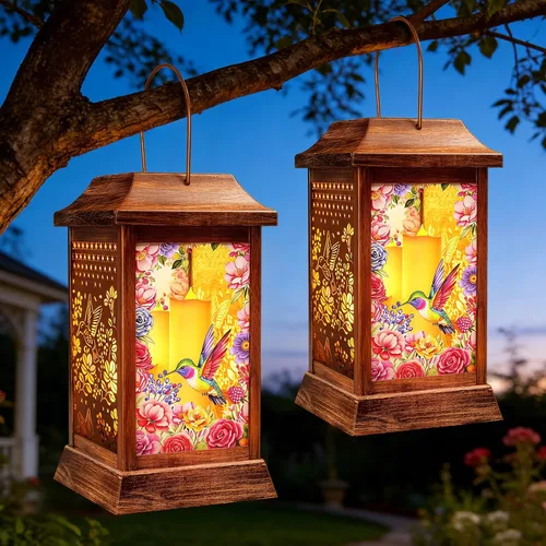 Miniatura 14 de Linternas solares de mariposa al aire libre impermeables, luces colgantes de metal y vidrio para decoración de jardín, regalos de cumpleaños