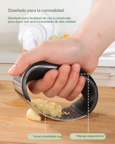 Miniatura 7 de Vantic Prensa de Ajo Basculante - Trituradora de Ajo de Acero Inoxidable, Picadora y Cortadora con Pelador y Raspador, Utensilio de Cocina Fácil
