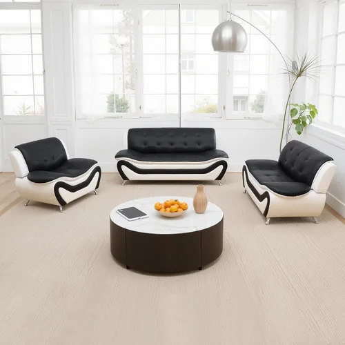 Juego de sofá de cuero para sala de estar, juego de muebles de sala de estar de 3 piezas, juego de sofá moderno con sofá de 3 plazas, sofá biplaza y