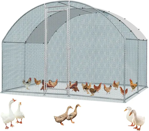 Outvita Gallinero de metal grande, jaula de aves de corral de 10 x 10 pies con cubierta de arco redondo impermeable y anti-UV, jaula de gallina de