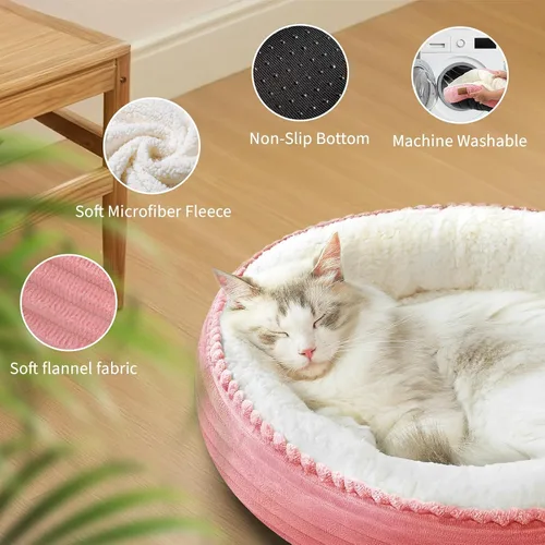 Miniatura 4 de Zerbuger Cama redonda rosa para perros y gatos, de 23 pulgadas, para perros grandes, medianos y pequeños, lavable a máquina, sofá para dormir, parte