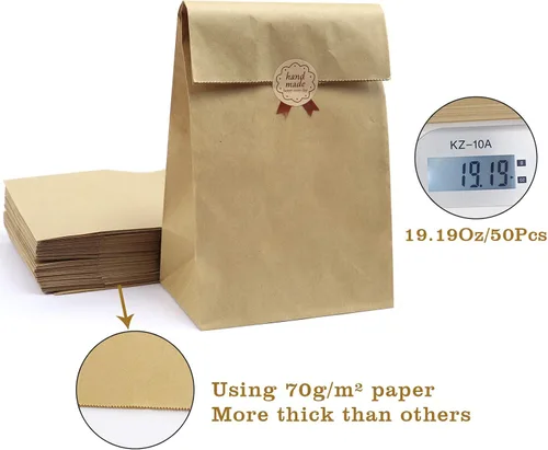 Miniatura 4 de Kslong - Bolsas de almuerzo de papel, 50 unidades, bolsas de papel marrón de 6 libras, 6.1 x 3.9 x 11.8 pulgadas, bolsas de papel kraft duraderas