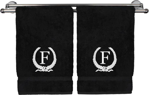 Miniatura 62 de Toalla de mano con monograma, regalo personalizado, 16 x 30 pulgadas, diseño de corona dorada bordada con letra blanca en toalla negra, extra