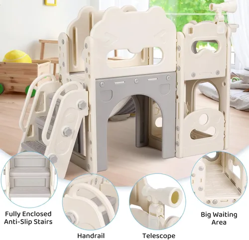 Miniatura 7 de MAMIZO Tobogán grande 8 en 1 para niños pequeños, tobogán en forma de L con pendiente larga, juego de escalador para bebés con escalones cerrados